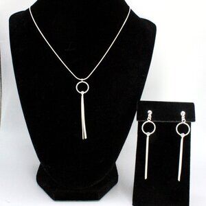 Contemporary Sterling Silver Dainty Drop Necklace Earrings Set